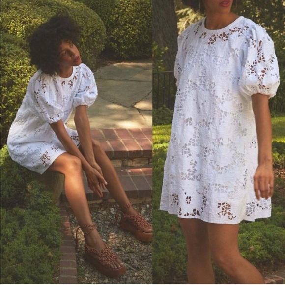 Anthropologie Dresses & Skirts - Anthropologie The Odells Juliette Lace White Crewneck Waistless Mini Dress Puff